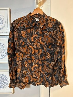 Vintage Paul Stanley Women’s Silk Puffed Long Sleeve Button Up Top Size 10